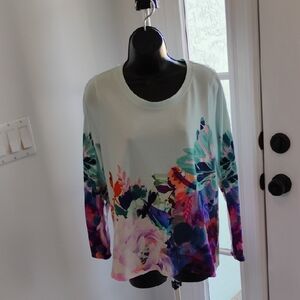 Soft Surroundings Ladies Knit Long Sleeve Top Beautiful Floral Never Worn Sz PM